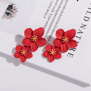 Korean Big Double Flower Drop Earrings for Woman Summer Beach Party Metal Statement Ear  Boho Fashion Jewelry Girl Gift