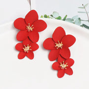 Korean Big Double Flower Drop Earrings for Woman Summer Beach Party Metal Statement Ear  Boho Fashion Jewelry Girl Gift