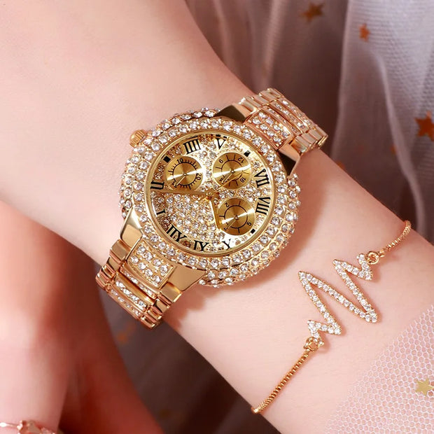 Luxury Stainless Steel Quartz Watch for Women with Diamond Bracelet Waterproof Fashion Wristwatch