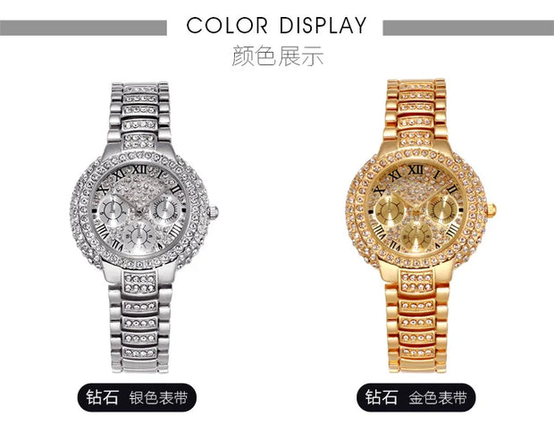 Luxury Stainless Steel Quartz Watch for Women with Diamond Bracelet Waterproof Fashion Wristwatch