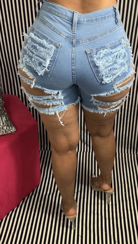 2025 Summer New High Waist Women's Ripped Denim Shorts Fashion Stretch Slim Fit Jeans Shorts Ladies Sexy Shorts