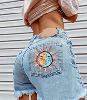 High Waist Jean Shorts for Women Fashionable 2022 Summer Denim Short with Eye-Catching Printed Tassel Details Perfect for Europe and America