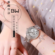 Luxury Stainless Steel Quartz Watch for Women with Diamond Bracelet Waterproof Fashion Wristwatch