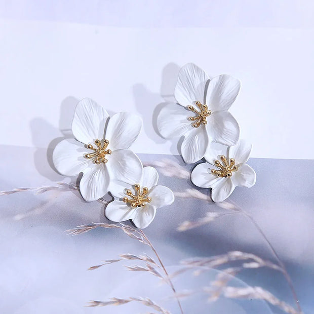 Korean Big Double Flower Drop Earrings for Woman Summer Beach Party Metal Statement Ear  Boho Fashion Jewelry Girl Gift