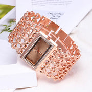 2024 Luxury Women's Stainless Steel Golden Bracelet Watch Fashionable Hollow Strap Dress Clock Casual Female Wristwatch