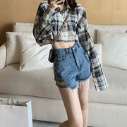 New Sexy Hollow High Waist Perforated Bar Hot Pants Summer High Elastic Plus Size Fashion Casual Jeans Denim Shorts Women