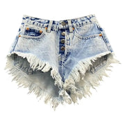 Single Breasted A-line Denim Wide Leg Shorts for Women's Summer High Waisted Fringed Fur Edge Washed Jeans Shorts