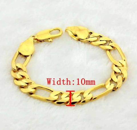 Forever Not Fade 24K Gold Filled Jewelry Bracelets for Men Women Pulseira Feminina Bizuteria Joyas Wedding Fine Bracelets 10MM