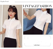 Fashion White Short Sleeve Women's Blouse Solid Tops for Autumn 2023 Ladies Work Shirt Eye Catching Basic Clothing