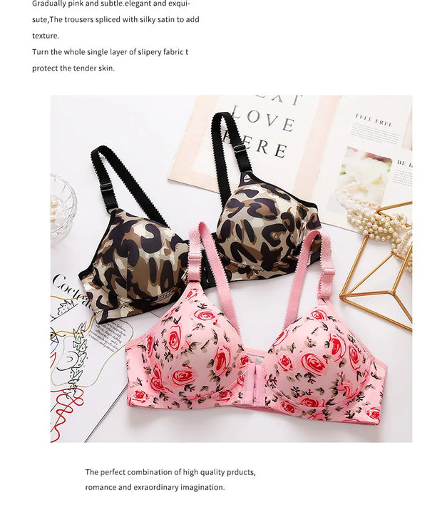 Floral Rose Push Up Bra Front Closure Wireless Bralette Seamless Underwear Plus Size for Women Eye Catching Short Length