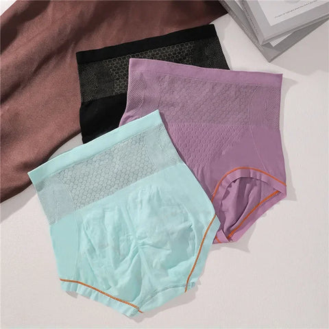 High Waist Women Panties Flat Belly Shaping Briefs Breathable Mesh Transparent Knickers Tummy Hip Lift Underpants