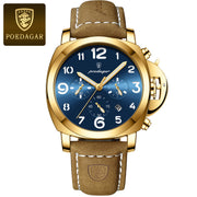 POEDAGAR Luxury Men's Quartz Watch Chronograph Waterproof Luminous Date Casual Leather Sports Military Wristwatch