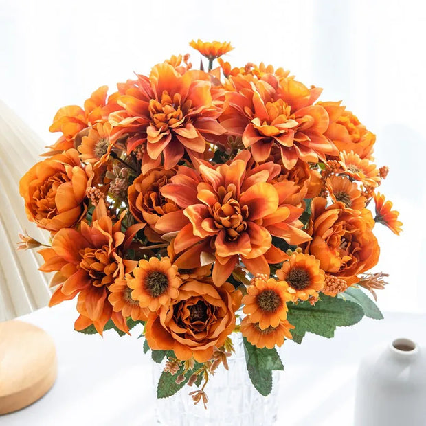 1Pc Hot sale Artificial Flower Silk Dahlia Rose daisy Christmas Home Decoration Bonsai Room Wedding Bridal Bouquet Party Diy box