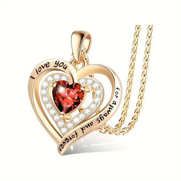 Luxury Red Zircon Pendant Necklaces For Girlfriend Women I Love You For Always And Forever Gifts 2024 Trendy Wedding Jewelry