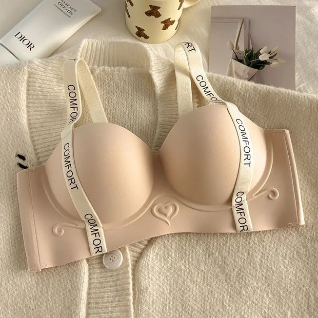 Seamless Underwear Women's Small Breasts Push Up And Look Bigger Without Wire Rings To Shrink Side Breasts Letter Strap Bra