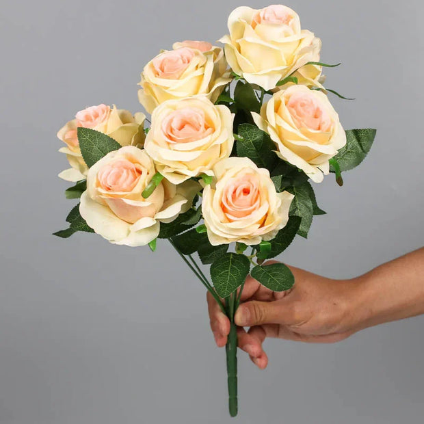 9Head Artificial Roses Bride Wedding Home Decor Holding Roses Bouquet of Large Roses Artificial Rose Bouquet