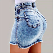 Fashionable Street Style Denim Skirt for Women with Stretch Bodycon Miniskirt Short Length with Zipper Fly Pockets