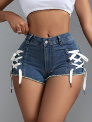 fashion slim-fit strap elastic denim shorts jeans women