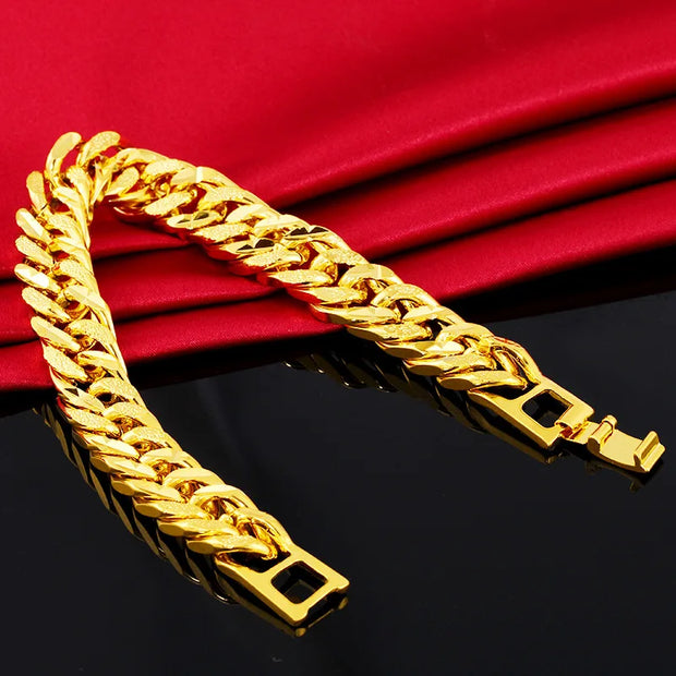 SAIYE 9mm 24K Solid Gold Bracelet Men Womens Chain Bracelet Wristband Korean Gold Jewelry Men's Jewelry