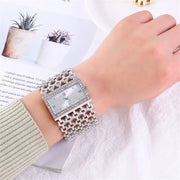 UTHAI W29 Women's Fashion Watch Luxury Light Square Diamond Quartz Ladies Gold Stainless Steel Bracelet