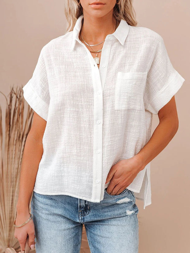 Elegant Chic Women's Tunis Shirt Summer Linen Oversized Vintage Harajuku Loose Blouse Short Sleeve Streetwear