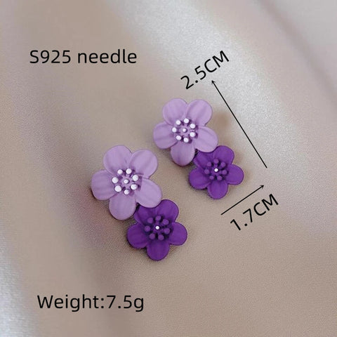 Korean Big Double Flower Drop Earrings for Woman Summer Beach Party Metal Statement Ear  Boho Fashion Jewelry Girl Gift