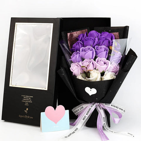 Hand Made Artificial 18 heads Rose Flowers Bouquet Gift Box Home Decoration Creative Valentine Birthday Party Graduation Gifts