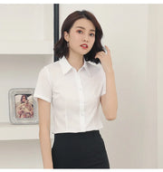 Summer Women's Office Lady Button Up White Slim Fit Basic Shirt Minimalist Short Sleeve Work Top for Women Clothing