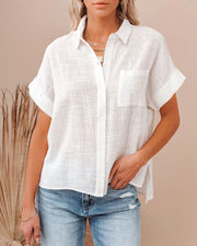 Elegant Women's Short Sleeve Blouse Cotton Fitting Pocket White Shirt for Summer 2024 Eye Catching