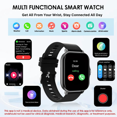 Bluetooth Smart Watch for Android with Touch Dial Sports Music Fitness Tracker Short Eye-Catching Design