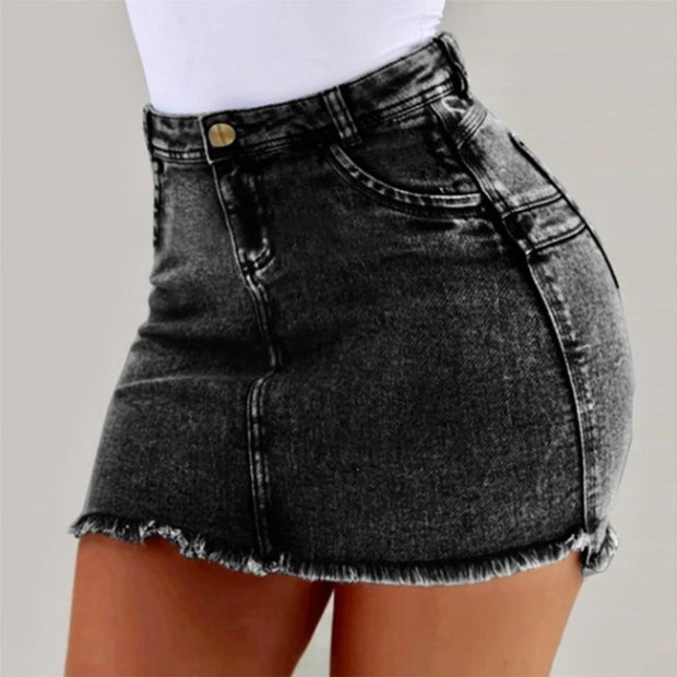 Fashionable Street Style Denim Skirt for Women with Stretch Bodycon Miniskirt Short Length with Zipper Fly Pockets