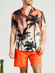 Casual Men's Short-Sleeved Shirt and Beach Shorts Set for Hawaiian Vacation Eye-Catching Design That Keeps Shorts Cool