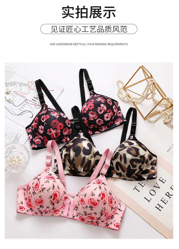 Floral Rose Push Up Bra Front Closure Wireless Bralette Seamless Underwear Plus Size for Women Eye Catching Short Length