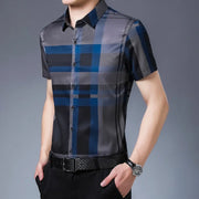 Men's Striped Business Casual Short Sleeved Shirt Wrinkle Resistant and Non Ironing Comfortable Top