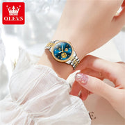 OLEVS 6706 Automatic Mechanical Wristwatch for Women Luxury Flower Diamond Dial Waterproof Ladies Hand Clock