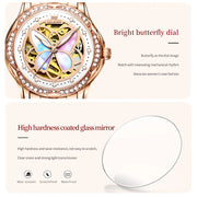 OLEVS Elegant Ladies Watch Butterfly Dial Design Waterproof Ceramic Strap Bracelet Set with Diamonds Ideal Gift