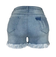 2025 Summer New Women's Ripped Denim Shorts Fashion High Elastic Tassel Straight Jeans Shorts Casual Sexy Ladies Shorts