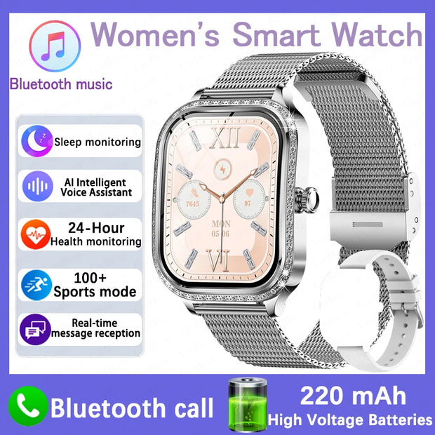 Women's Smart Watch Heart Rate & Blood Pressure Monitor Music Playback AI Voice Sports BT Calling for Xiaomi Huawei