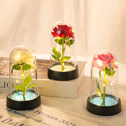 Artificial Rose Flowers Eternal Flower In Glass Cover Rose Light Wedding Birthday Gift Valentine's Day Luminescence Ornaments