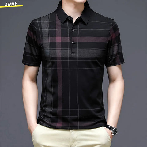 Casual Business Men's Polo Shirt Short Sleeves Summer Pattern Print Button-up Loose Fashion Tops