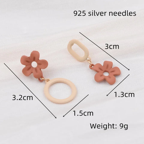 Asymmetric Flower Drop Earrings for Women Fashion Geometry Round Oval Dangle Earrings Sweet Party Daisy Jewelry Ear Accessories