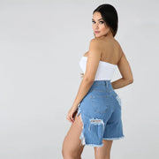 Summer Fashion Women's High Waist Denim Shorts Ladies Casual Street Distressed Frayed Fringed Sexy Jeans Short Pants