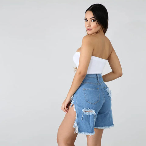 Summer Fashion Women's High Waist Denim Shorts Ladies Casual Street Distressed Frayed Fringed Sexy Jeans Short Pants