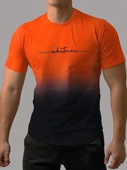 Men's Casual Crew Neck Short Sleeve T-shirt In Gradient Color, Versatile For Sports And Casual Wear