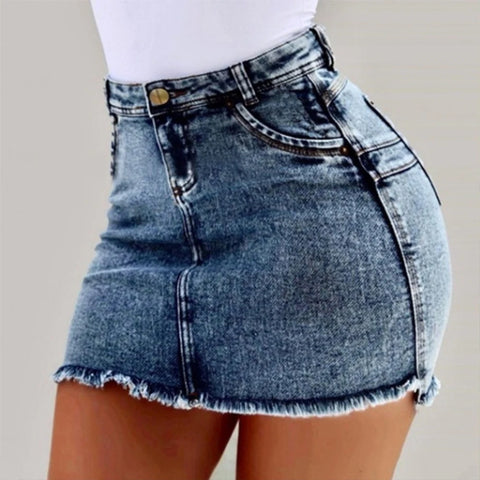 Fashionable Street Style Denim Skirt for Women with Stretch Bodycon Miniskirt Short Length with Zipper Fly Pockets