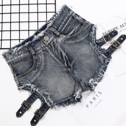 New High Waist Thin Hole Denim Shorts With High Fork Women's Nightclub Cotton Micro Shorts Jeans Feminino