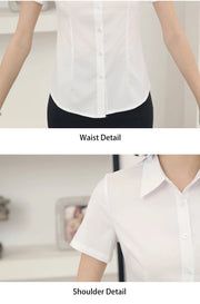 Summer Women's Office Lady Button Up White Slim Fit Basic Shirt Minimalist Short Sleeve Work Top for Women Clothing