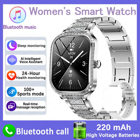 Women's Smart Watch Heart Rate & Blood Pressure Monitor Music Playback AI Voice Sports BT Calling for Xiaomi Huawei