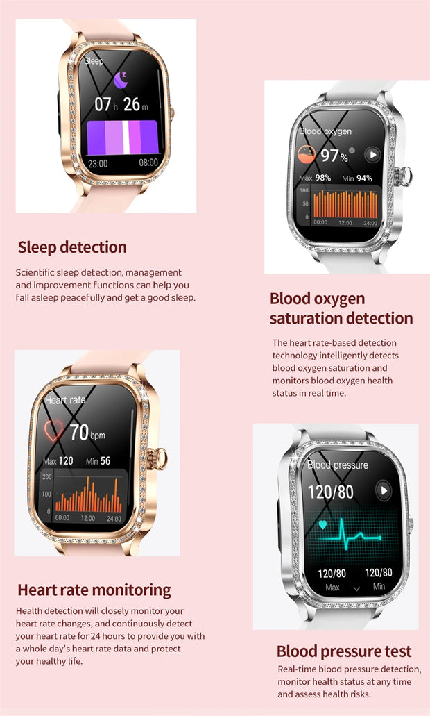 Women's Smart Watch Heart Rate & Blood Pressure Monitor Music Playback AI Voice Sports BT Calling for Xiaomi Huawei