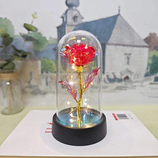 Artificial Rose Flowers Eternal Flower In Glass Cover Rose Light Wedding Birthday Gift Valentine's Day Luminescence Ornaments